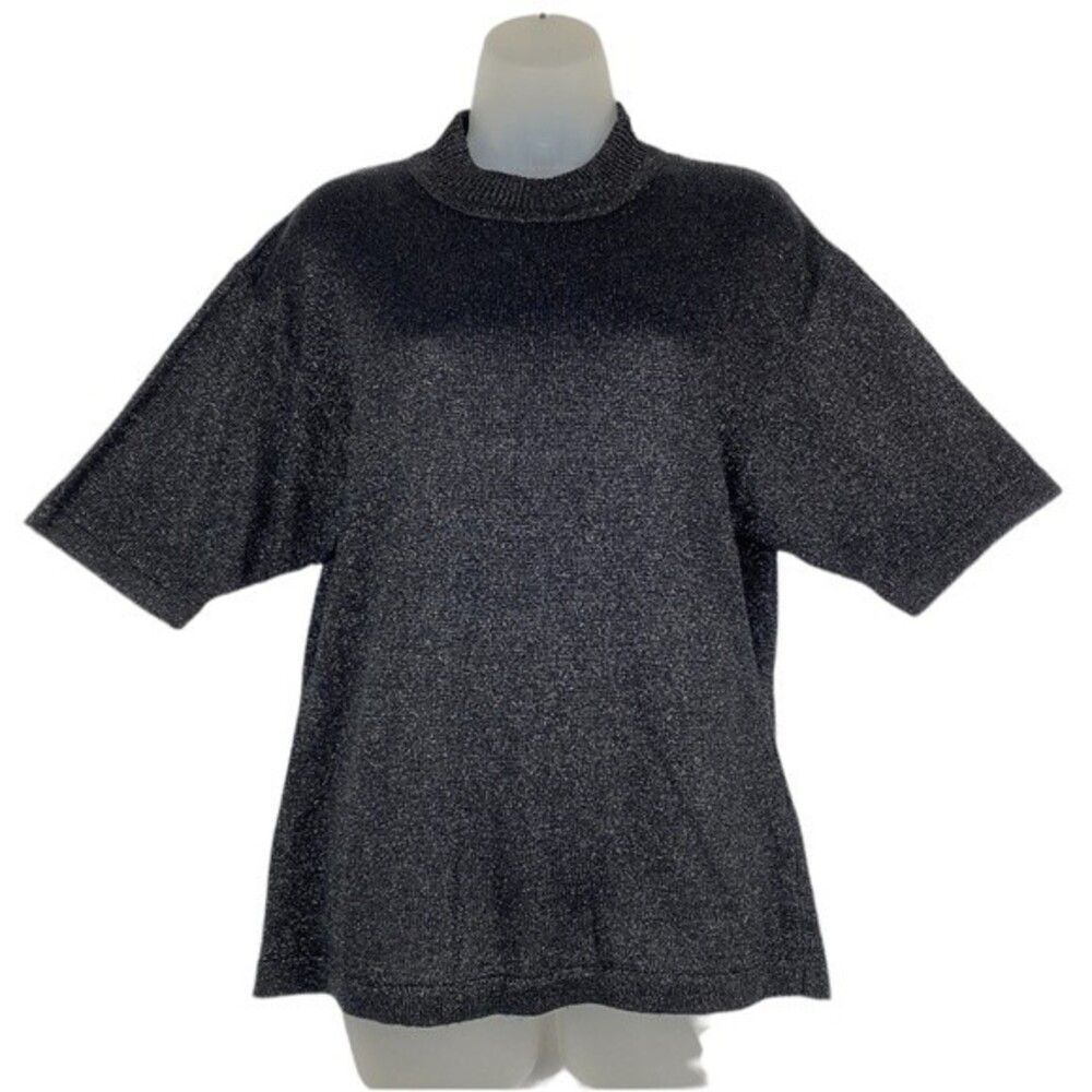 Suzelle Vintage Black & Silver Short Sleeve Pullover Sz L